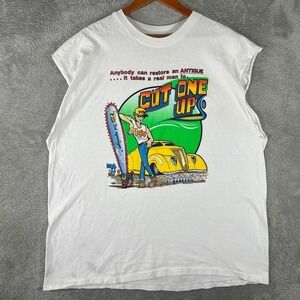 Vintage Graphic Muscle Tee Mens 2XL White Hot Rod Car‎ Retro Sleeveless